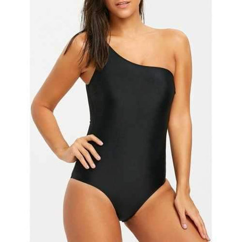 One Shoulder Padded One Piece Swimsuit - Black S