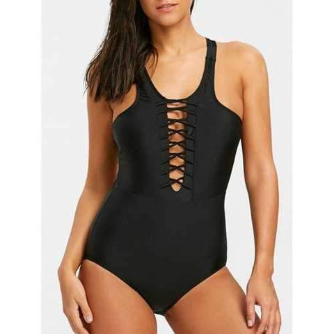 Openback Criss Cross One Piece Swimwear - Black M