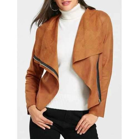 Cropped Suede Jacket  - Brown S