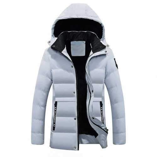 Men's Fashion Winter Thicken Cotton Coat With Removable Hood - White 3xl