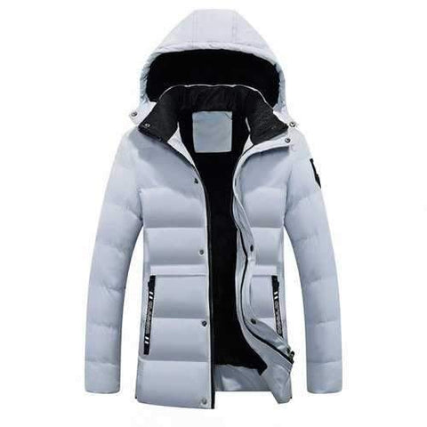 Men's Fashion Winter Thicken Cotton Coat With Removable Hood - White 3xl