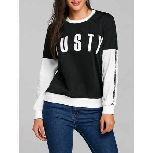 Crew Neck Color Block Graphic Sweatshirt - Black M