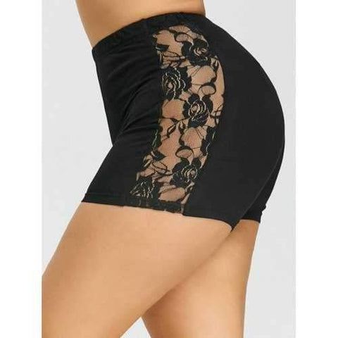 Plus Size Lace Insert Safety Shorts - Black 2xl