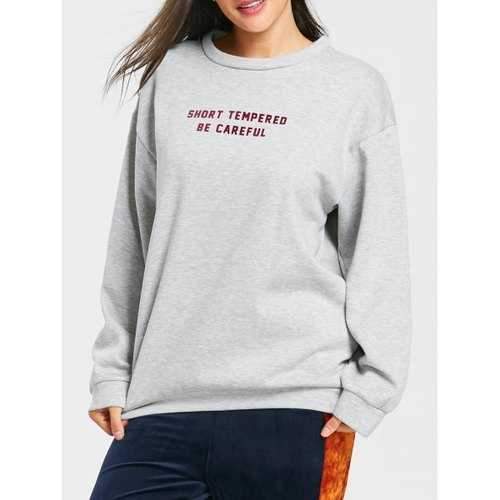 Letter Print Drop Shoulder Flocking Sweatshirt - Gray M