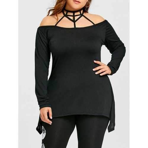 Plus Size Mock Neck Cutout Strappy Blouse - Black Xl