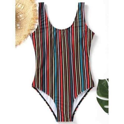 Low Back Striped One Piece Swimsuit - 2xl