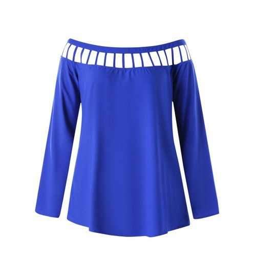 Plus Size Long Sleeve Lattice Cut Blouse - Blue Xl