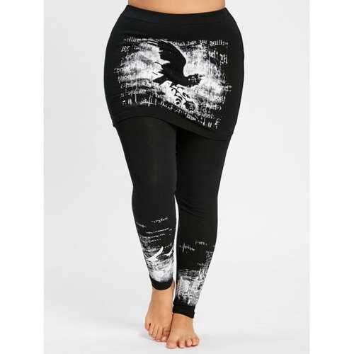 Plus Size Monochrome Skirted Leggings - Black Xl