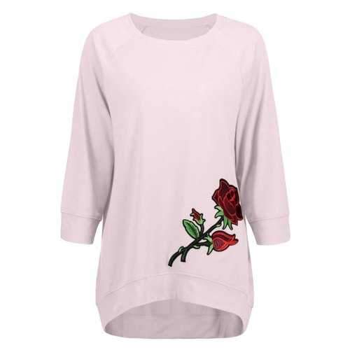 Embroidery High Low Sweatshirt - Pink L