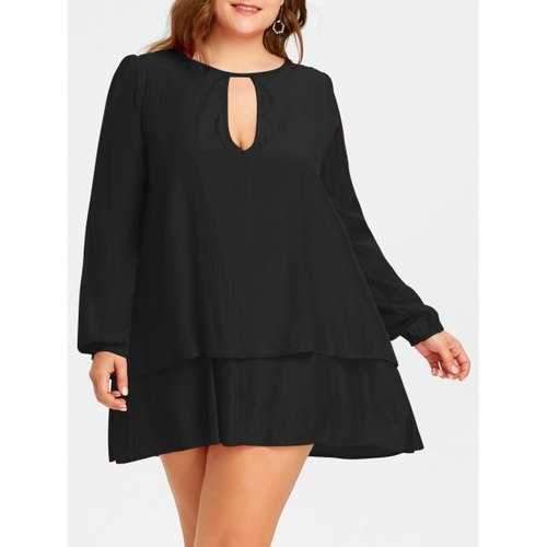 Plus Size Layered Plunge Cutout Blouse - Black Xl