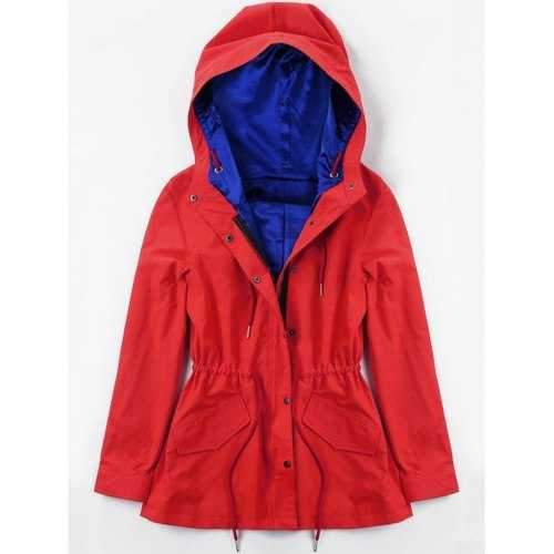 Hooded Drawstring Jacket with Heating Piece - Red M