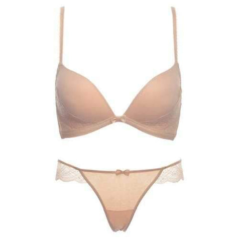 Sexy Lace Underwear Comfortable Thin Bra Set No Rims - Beige 70b