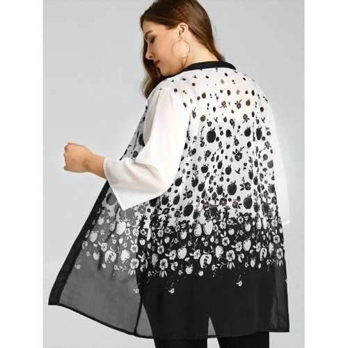 Plus Size Monochrome Apples Kimono - White And Black Xl