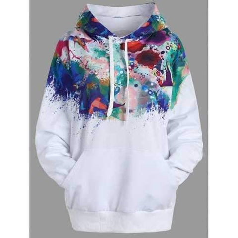 Ink Painting Kangaroo Pocket Hoodie - White S