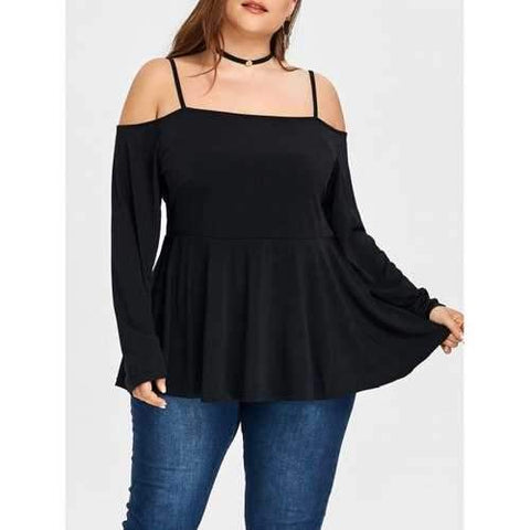 Plus Size Peplum Spaghetti Strap Blouse - Black 4xl