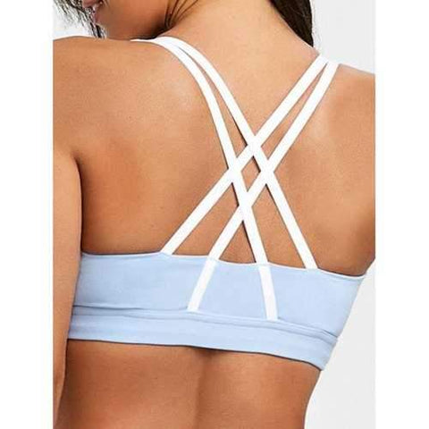 Strappy Padded Pull On Sports Bra - Blue L