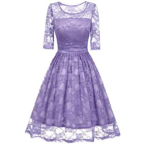 Vintage Fit and Flare Lace Dress - Purple Xl