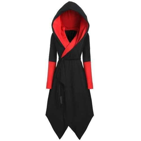 Plus Size Hooded Color Block Asymmetric Coat - Black&red Xl