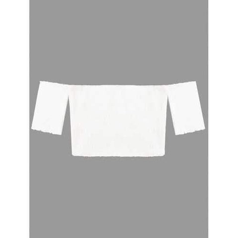 Raw Edge Short Sleeve Cropped Ribbed Knitwear - White L