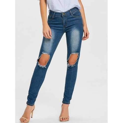 Knee Ripped Skinny Jeans - Cerulean S