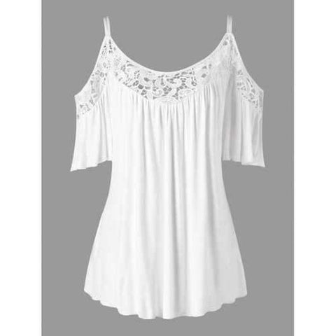 Plus Size Cold Shoulder Lace Insert Blouse - White Xl