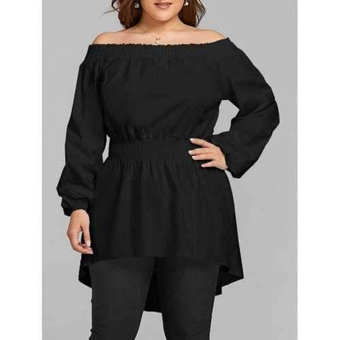 Plus Size Off The Shoulder High Low Blouse - Black Xl