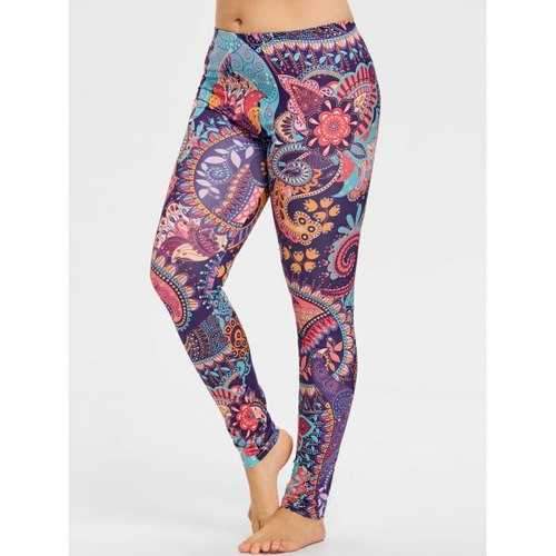 Plus Size Bohemian Graphic Leggings - Floral 2xl