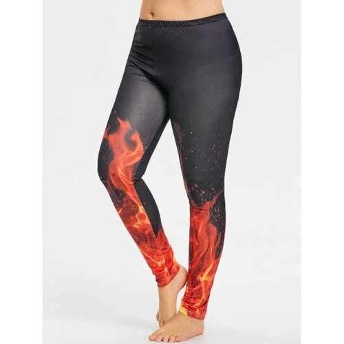 Plus Size Fire Pattern Yoga Tights - Black 2xl