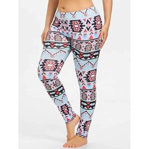 Plus Size Tribal Geometric Gym Leggings - 5xl