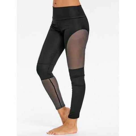 See Through Mesh Panel Gym Leggings - Black S