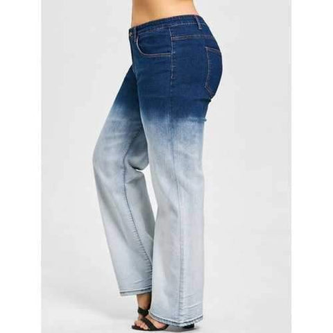 Plus Size Two Tone Wide Leg Jeans - Xl