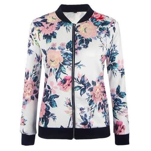 Women's Fashion Wild Printing Long-Sleeved Slim Jacket - White 2xl