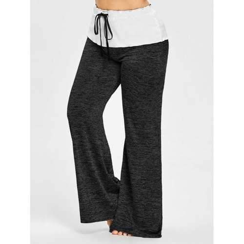 High Waisted Plus Size Wide Legged Pants - Dark Gray Xl