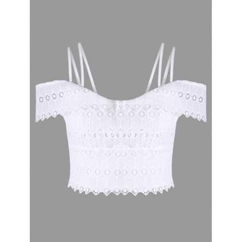 Crochet Spaghetti Straps Crop Top - White L