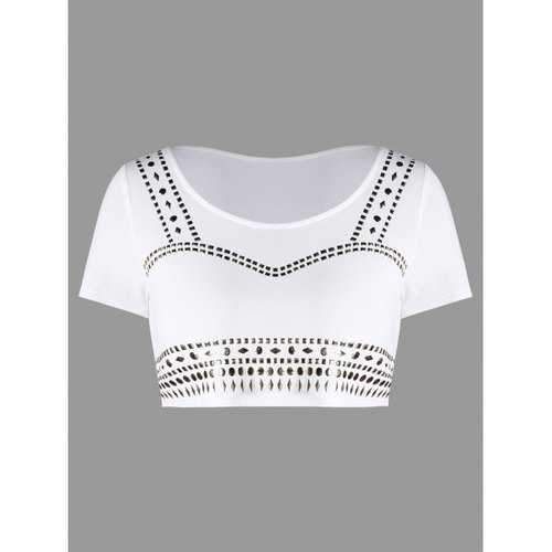 Rhinestone Decor Crop Top - White M