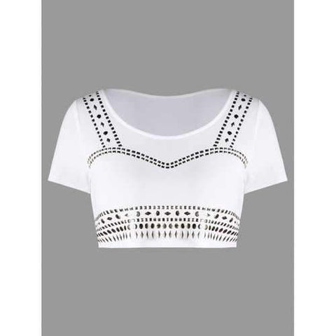 Rhinestone Decor Crop Top - White M