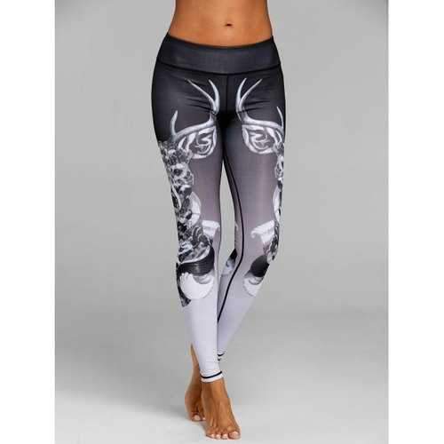 Elk Print Yoga Leggings - Black M