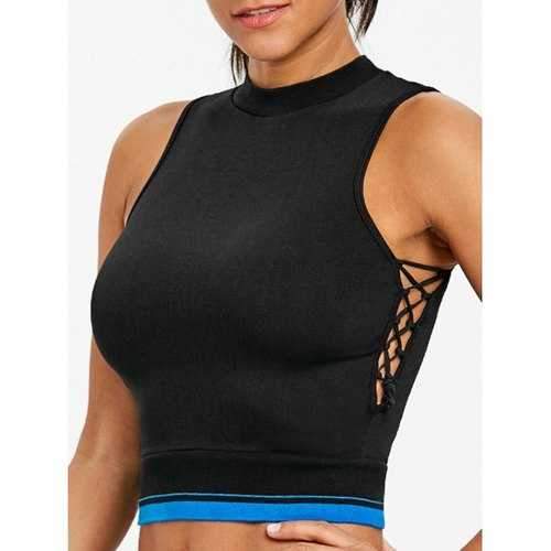 Sports Criss Cross Mock Neck Crop Top - Black M