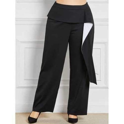 Plus Size Wide Leg Pants with Ruffles - Black Xl