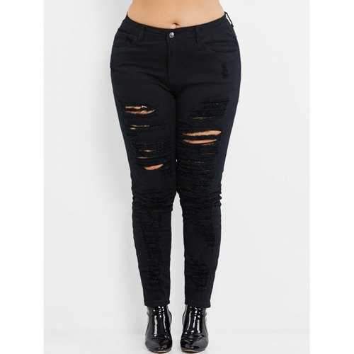 High Rise Plus Size Ripped Jeans - Black Xl