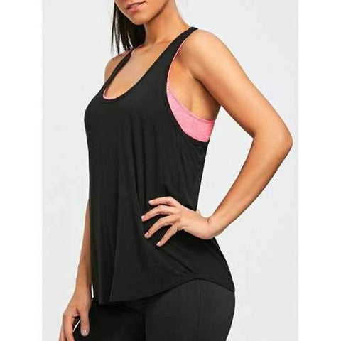 Drop Armhole Racerback Tank Top - Black S