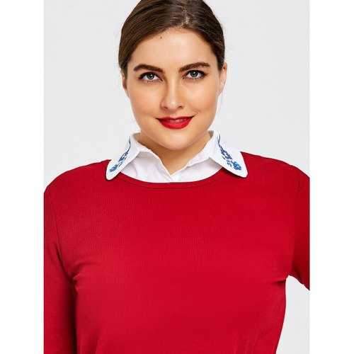 Plus Size Embroidered Shirt Dicky Detachable Collar - White One Size