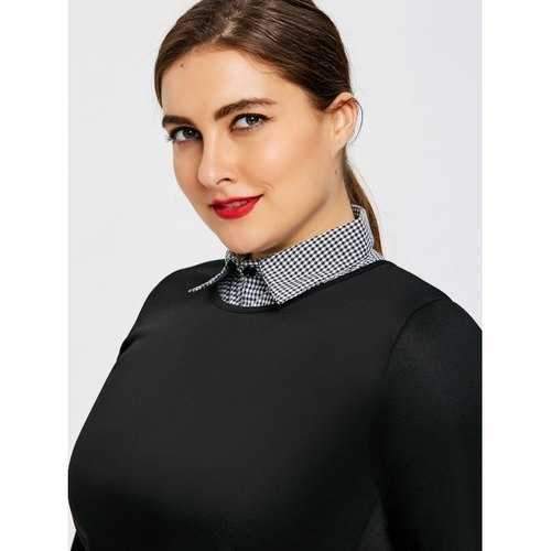 Plus Size Plaid Detachable Shirt Collar - Gray Xl