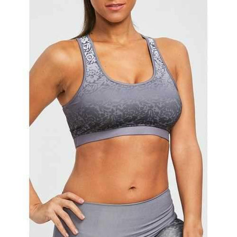 Brocade Print Padded Sports Bra - Gray S