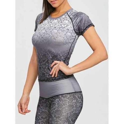 Brocade Print Sweat Top - Grey And White S