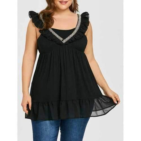 Rhinestone Embellished Plus Size Sleeveless Blouse - Black Xl