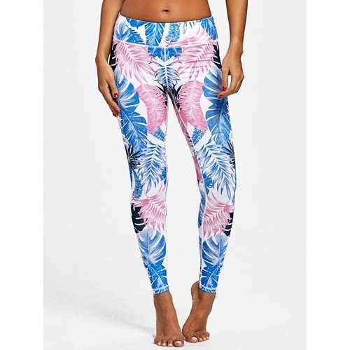 Tropical Leaf Print Active Leggings - M