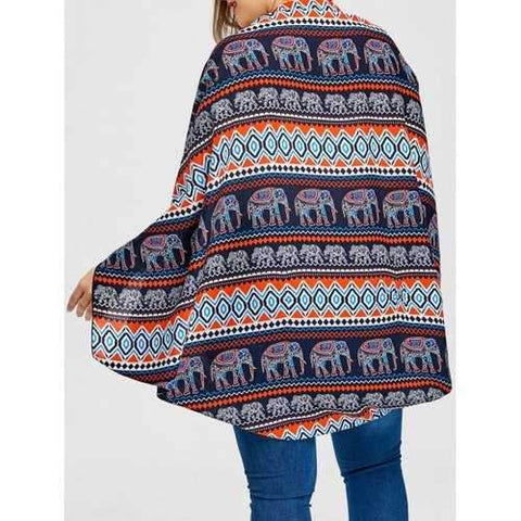 Plus Size Open Front Elephant Blouse - Blue One Size