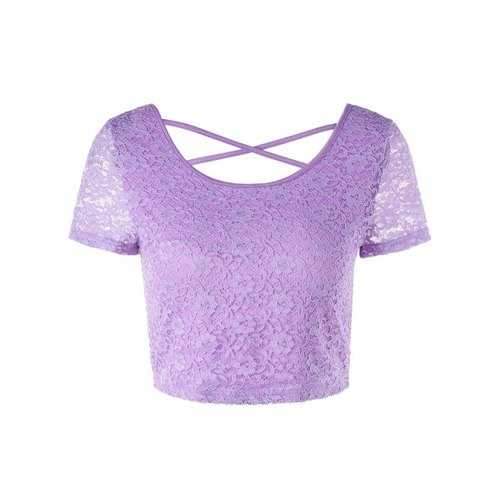 Criss Cross Lace Crop Top - Light Purple M