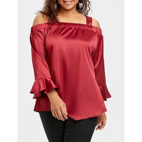 Plus Size Open Shoulder Valentine Blouse - Wine Red Xl